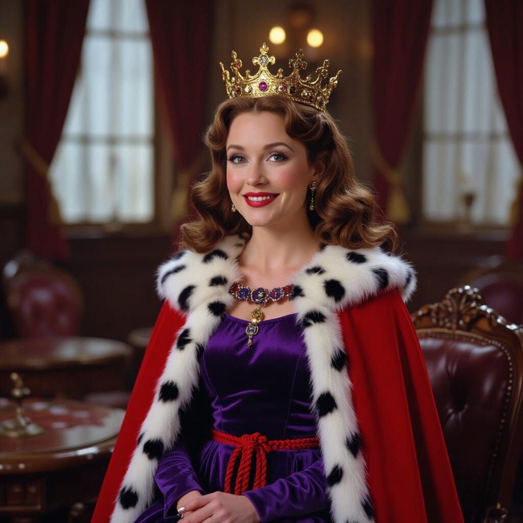 Miss Honey in Royal Purple Gown with Golden Crown