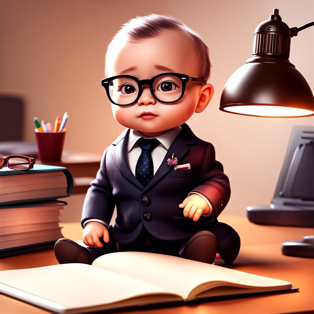 Smart Baby in Suit: Playful Cartoon Style