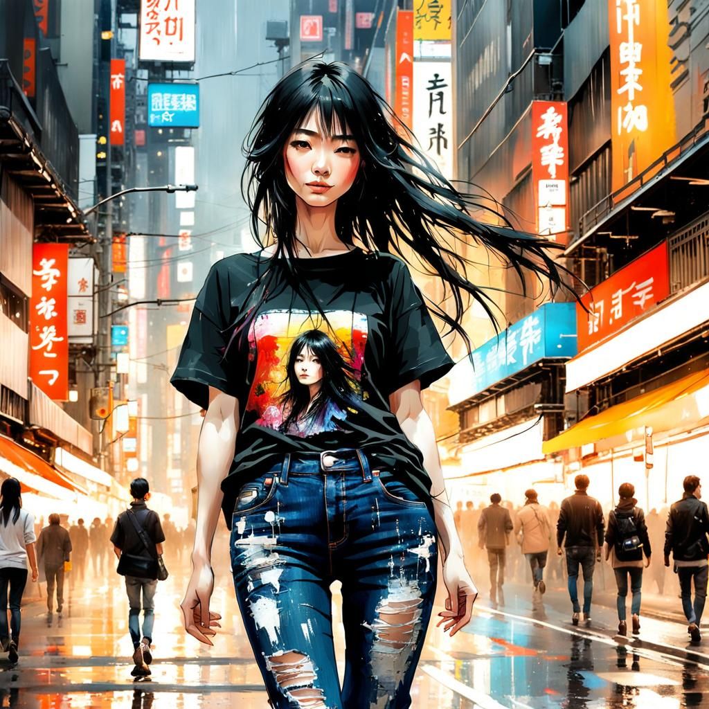 Beautiful Woman in Rain-swept Tokyo: Speedpaint Art