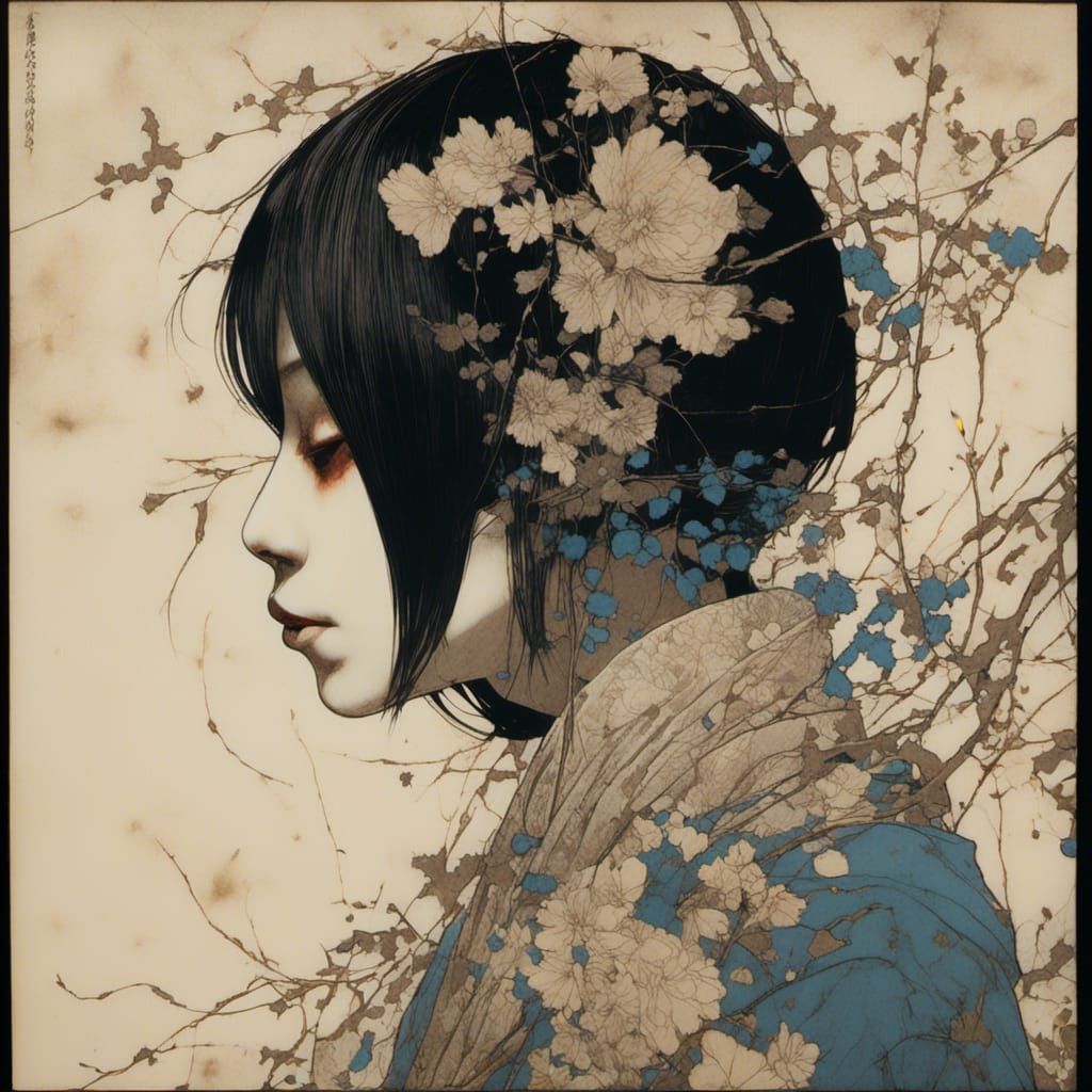 Ikenaga Yasunari Style Portrait with Macabre Touch