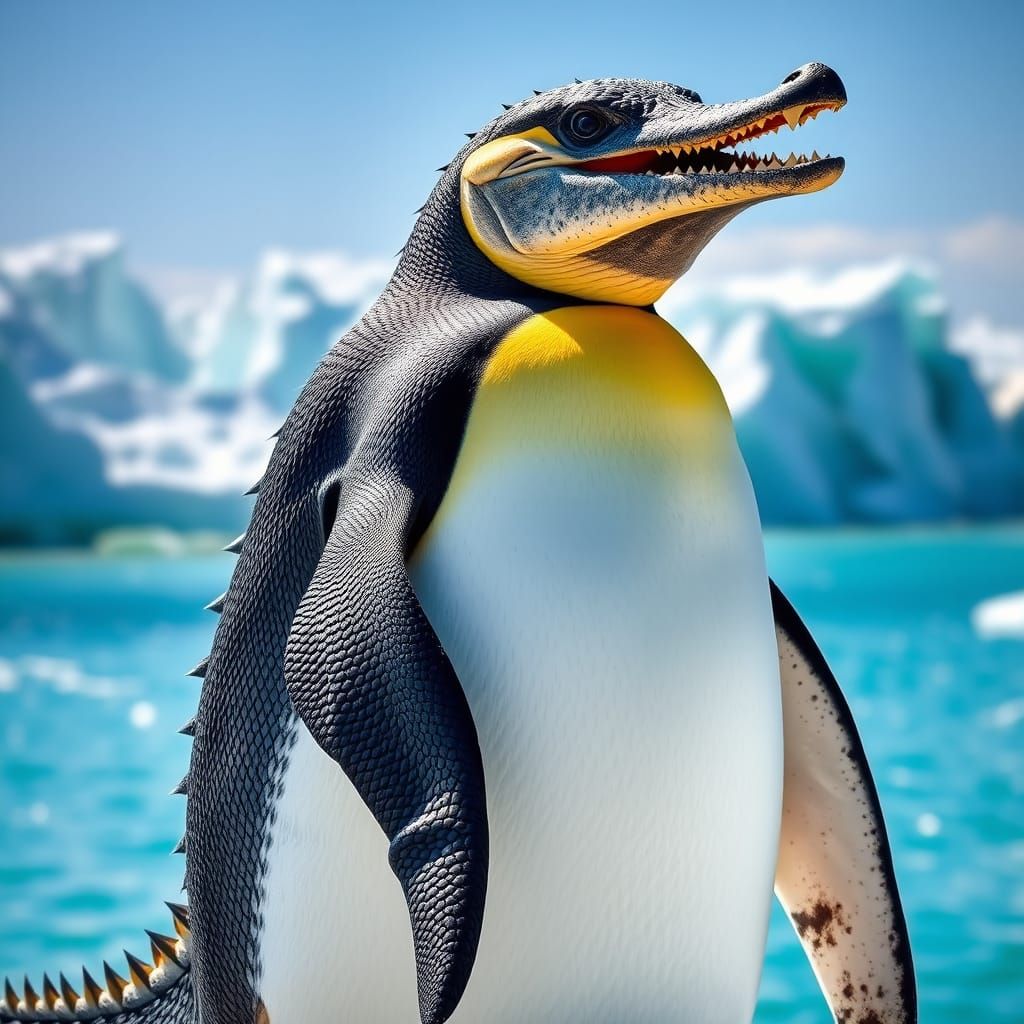 Hybrid Emperor Penguin Crocodile in Arctic Waters