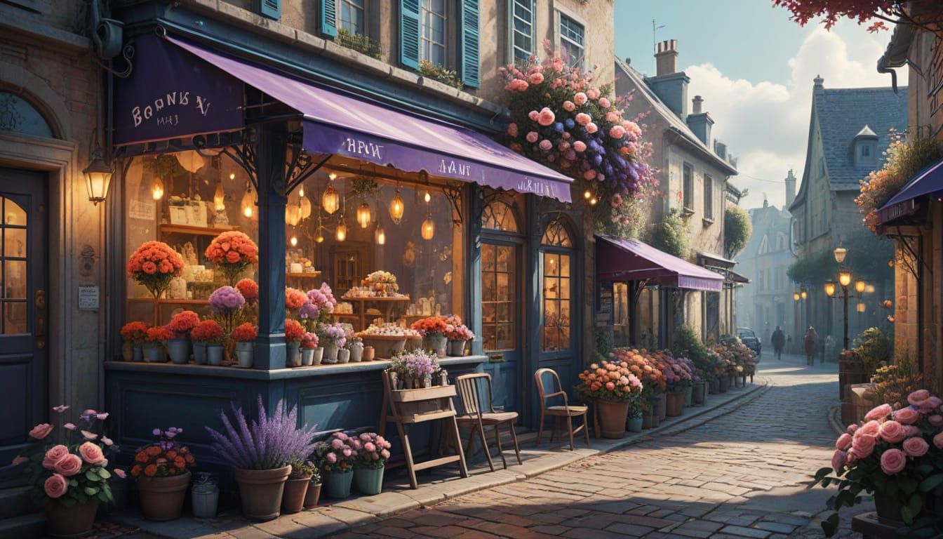 Charming French Flower Shop in Watercolor Style