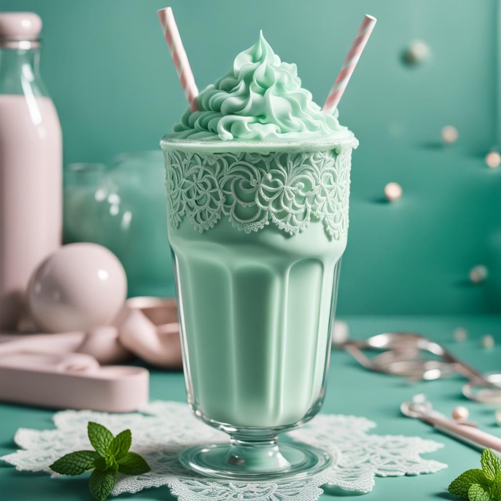 Mint Green Milkshake with Lace, Pastel Aesthetic