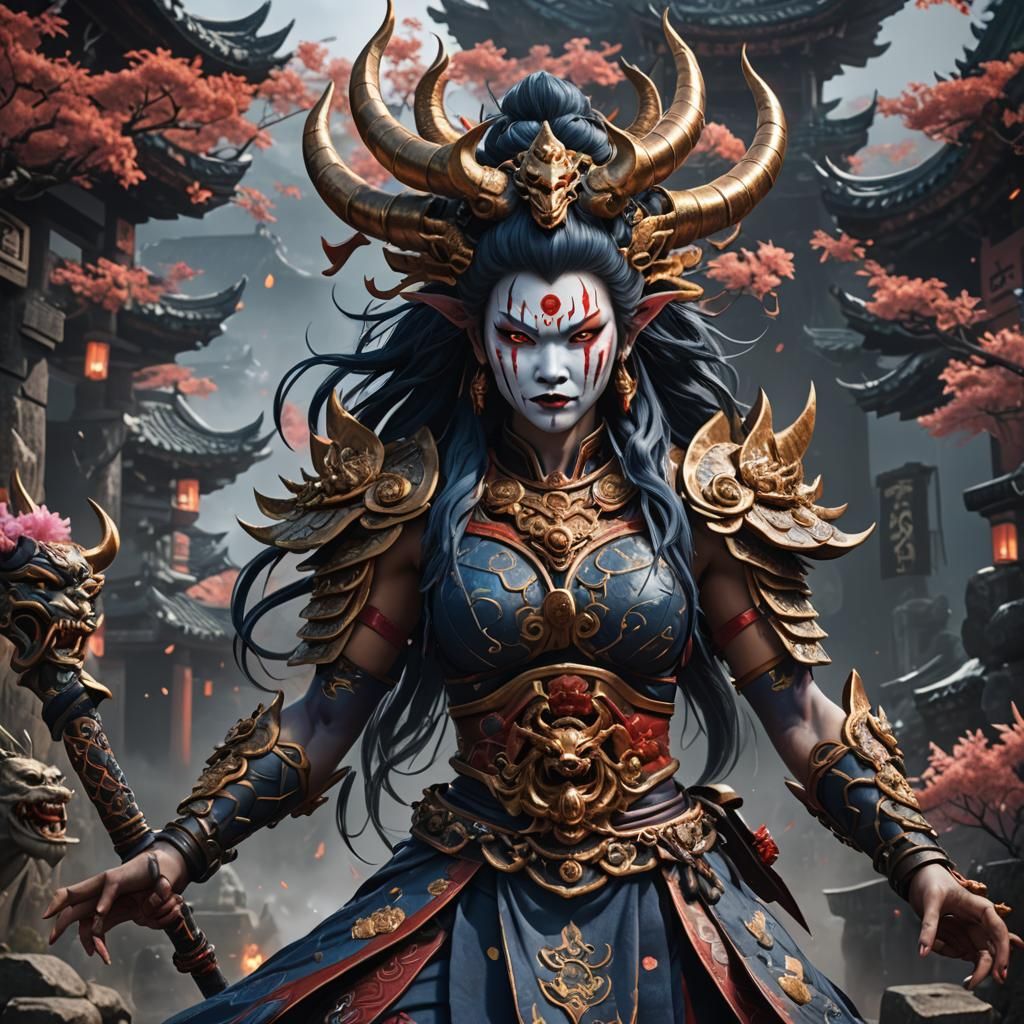 Beautiful Oni Goddess Detailed Matte Painting