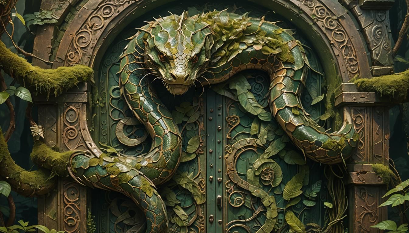 Armored Python Guardian of Ancient Runestone Doors