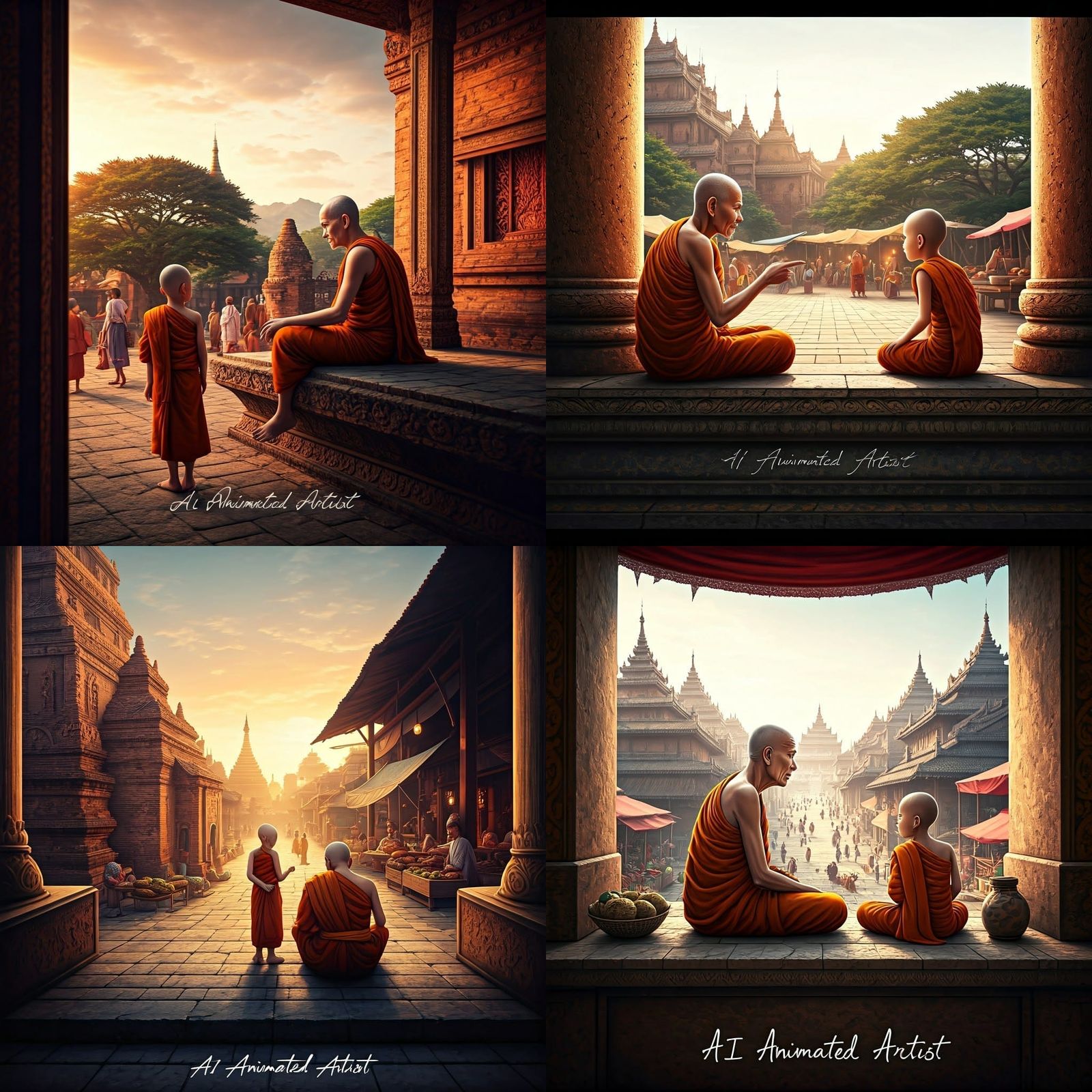 Bagan Monks: 3D Comic Scene in Myanmar