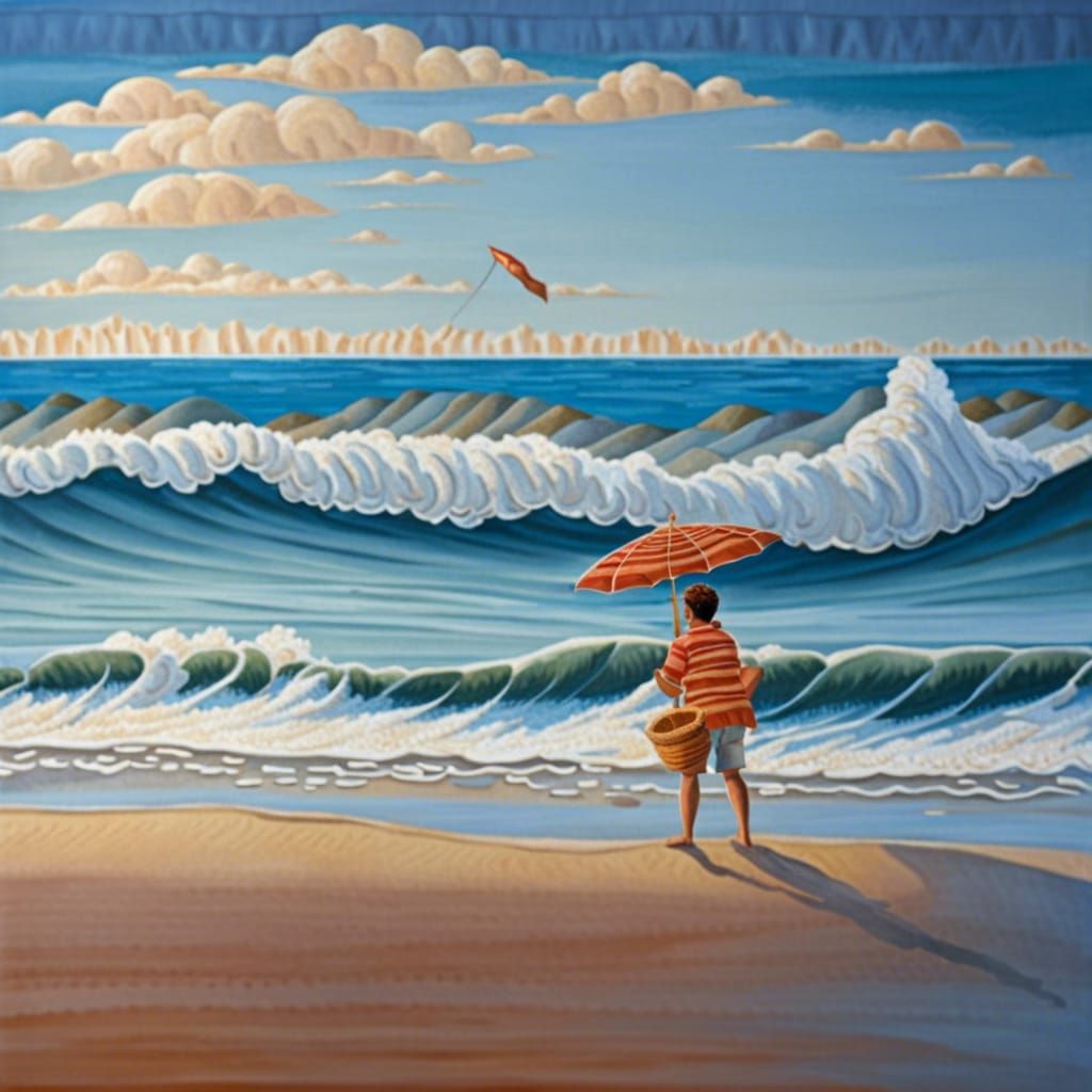 Quilted Beach Basketball Scene in Fabric Design