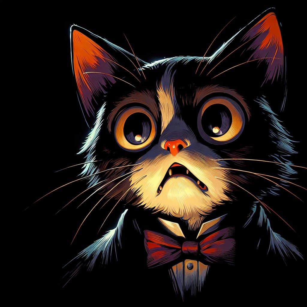 Scared Cat in Dark Surroundings, Asian Animation Style