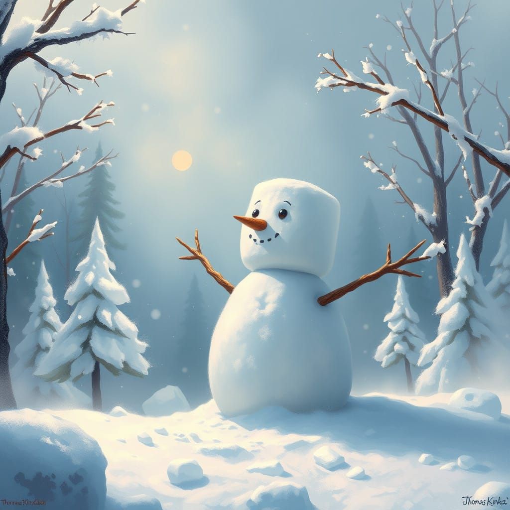 Sugarplum Snowman in Ethereal Fantasy Landscape