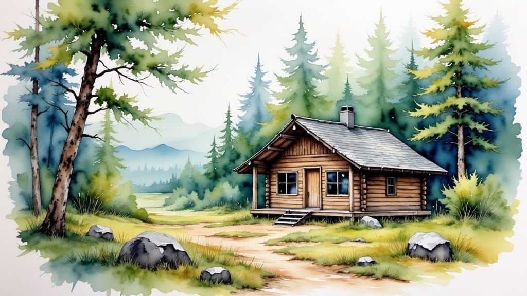 Serene Log Cabin Amidst Woodland Landscape