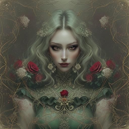 Punk Woman with Rose in Misty Forest