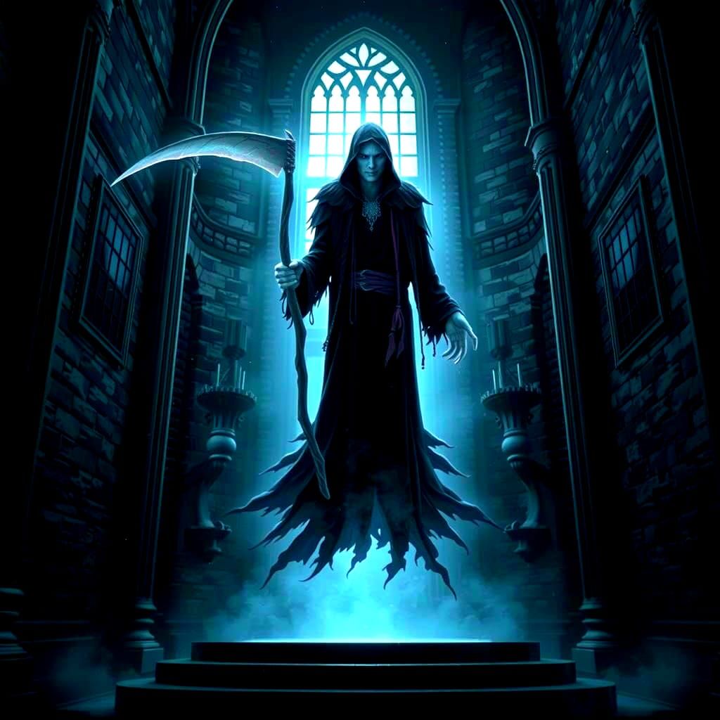 Ethereal Grim Reaper in Gothic Horror Scene