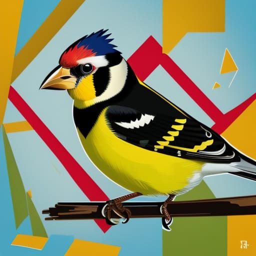 Vibrant Goldfinch in Geometric Cubist Style