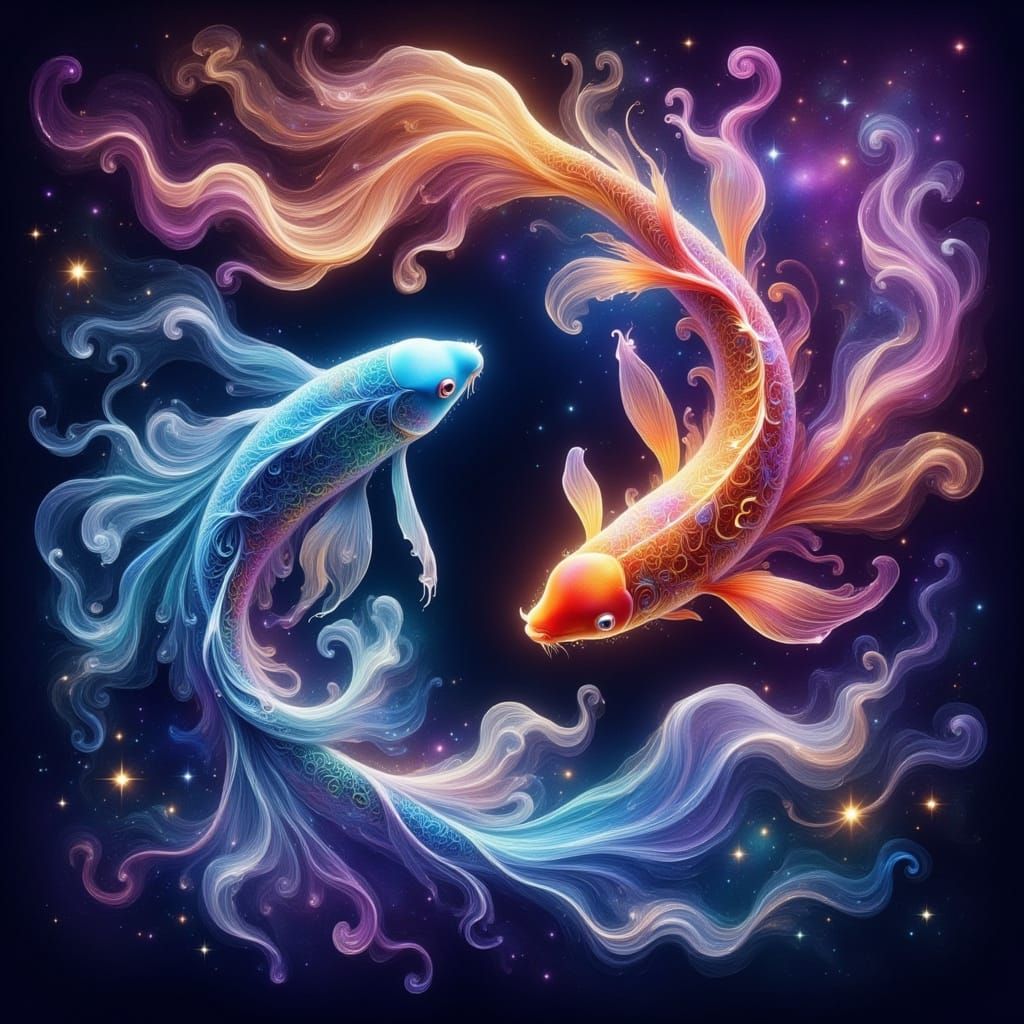 Ethereal Koi Fish in Cosmic Ocean: A Dreamy, Mystical Scene