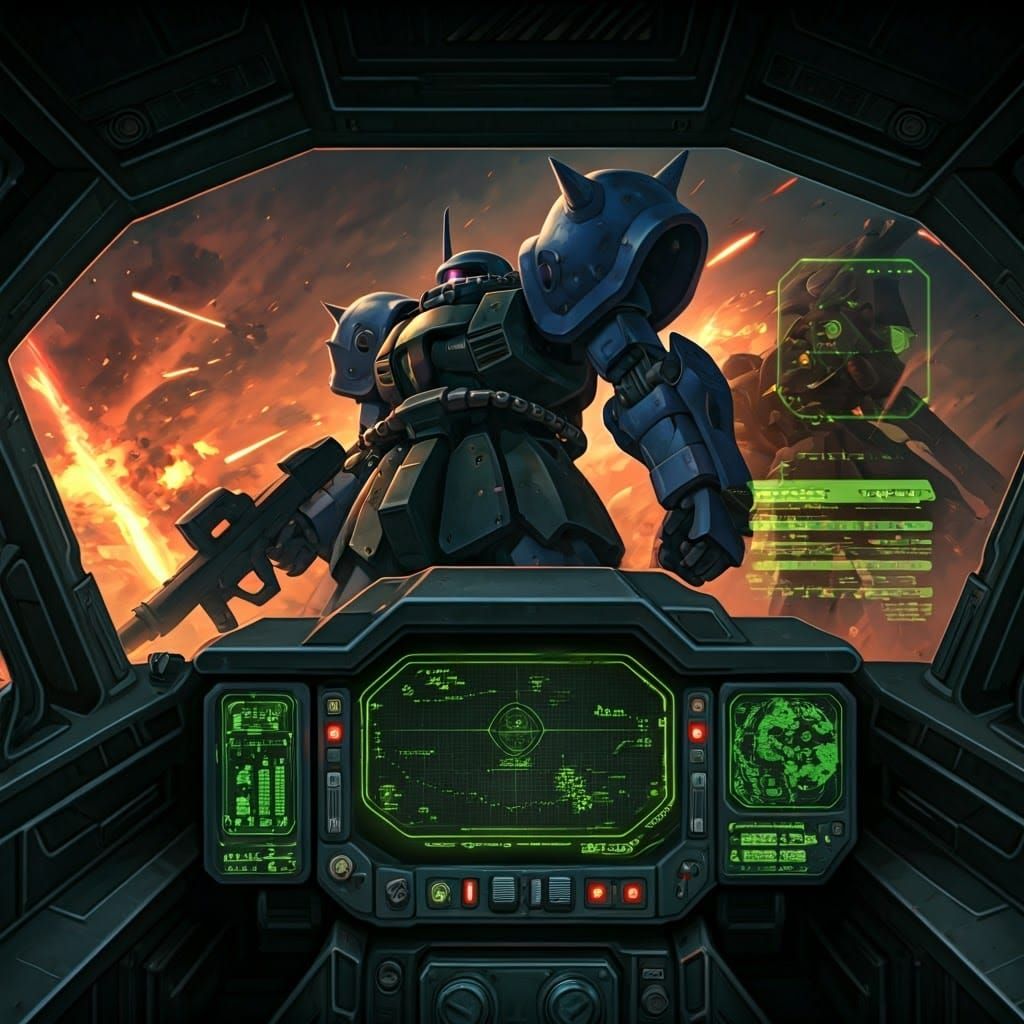 Zaku Cockpit View of Mobile Suit Battlefield