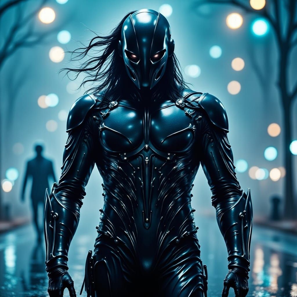 Cyberpunk Hero in Metallic Armor