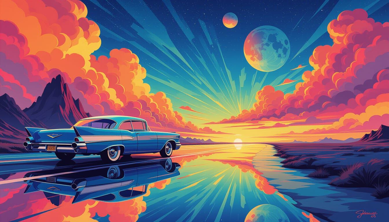 Vibrant Airbrush Art with Psychedelic and Surreal Elements