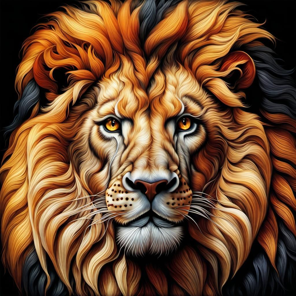 Majestic Lion: Amber and Onyx Digital Art
