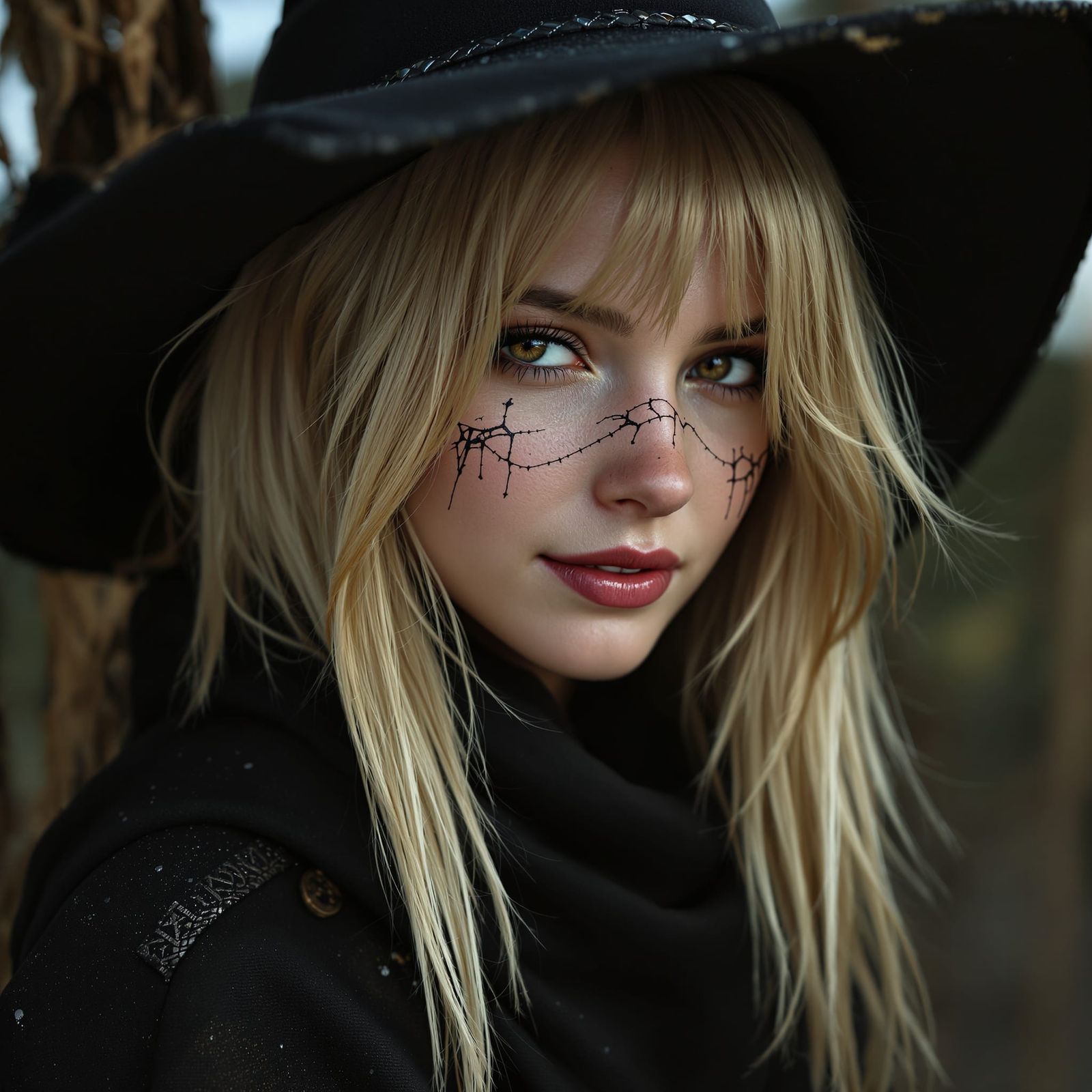 Hyperreal Blonde in Scarecrow Costume, Detailed Portrait