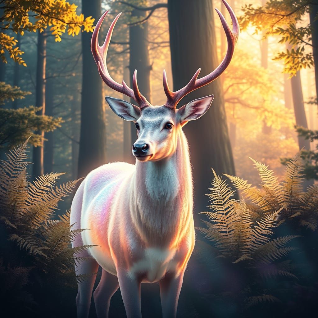 Vibrant Rainbow Deer in Dreamlike Forest