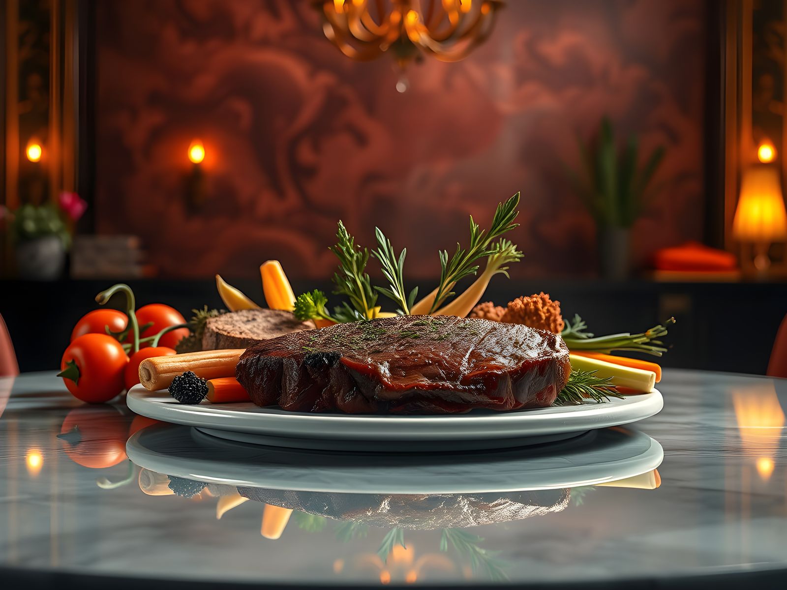 Hyperrealistic Steak and Vegetables Still Life