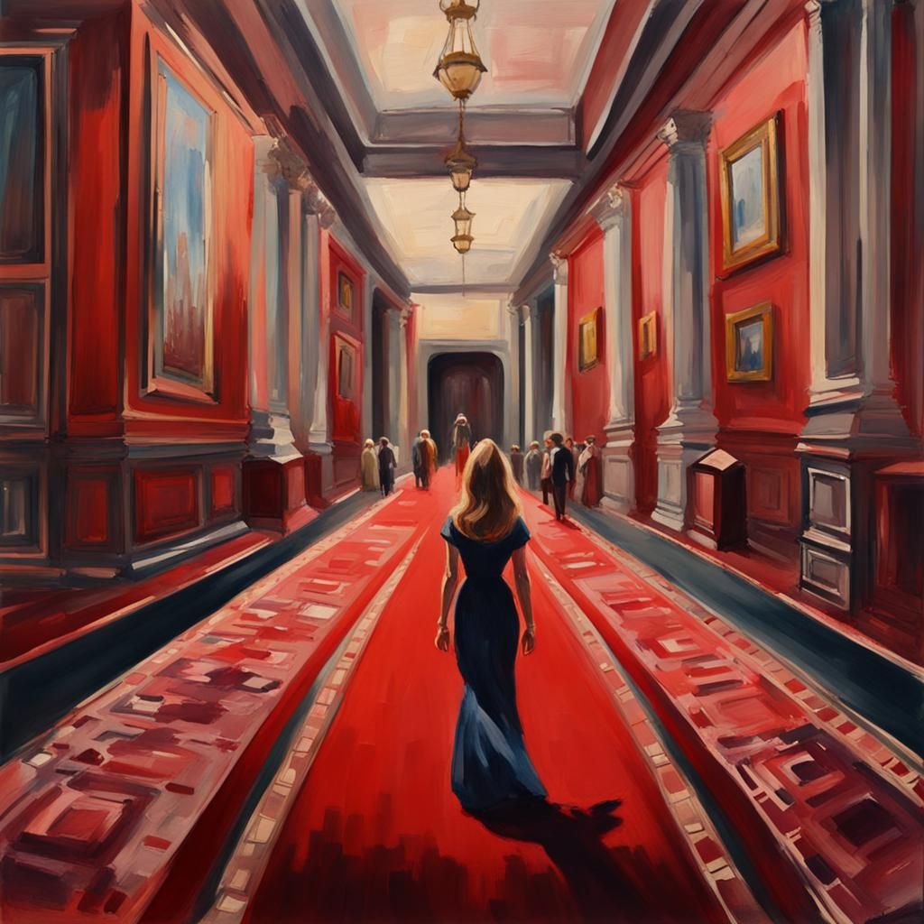 Woman on Red Carpet in Gouache Style