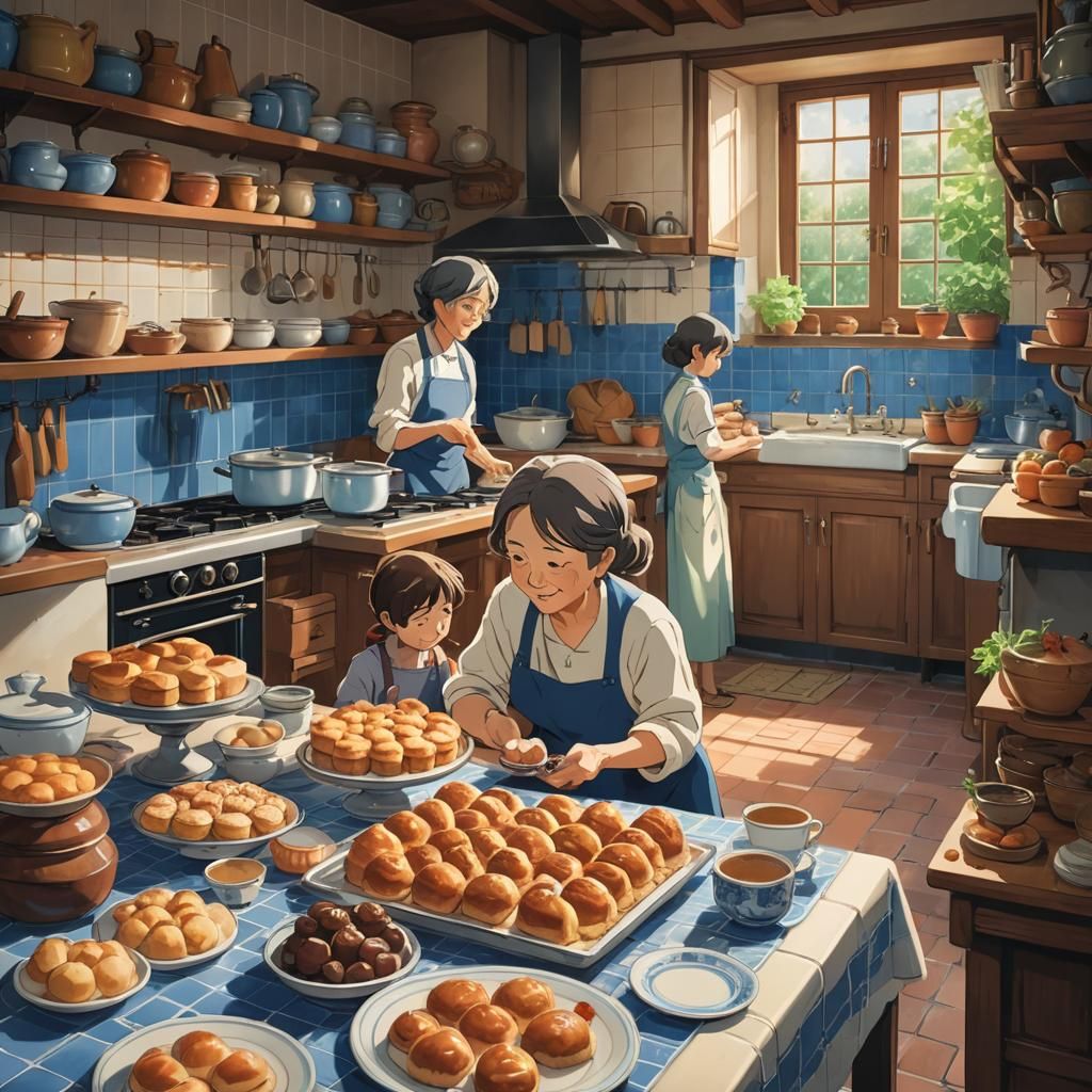 Warm Italian Kitchen Scene in Studio Ghibli Style