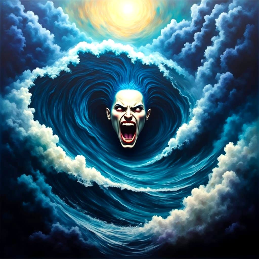 Cyberpunk Horror Scene with Screaming Figure