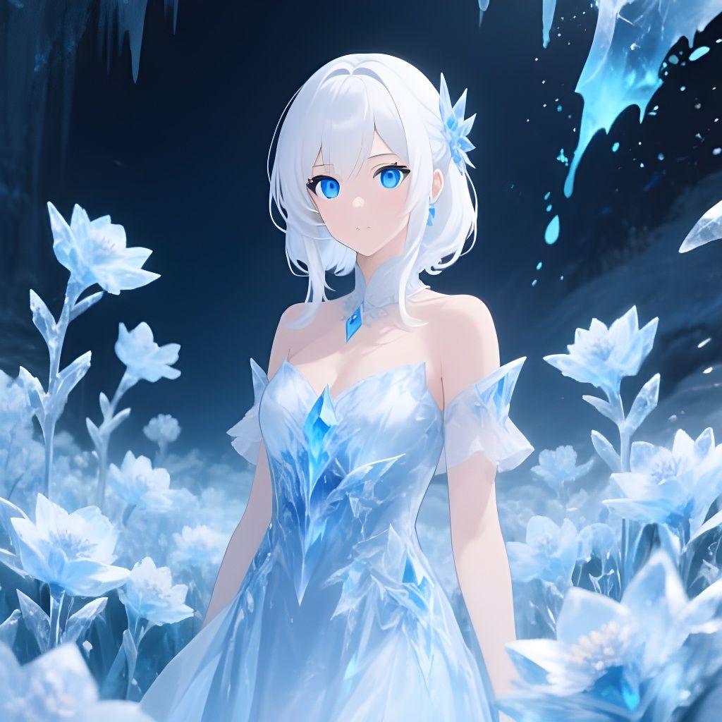 Anime Woman Amidst Icy Flowers