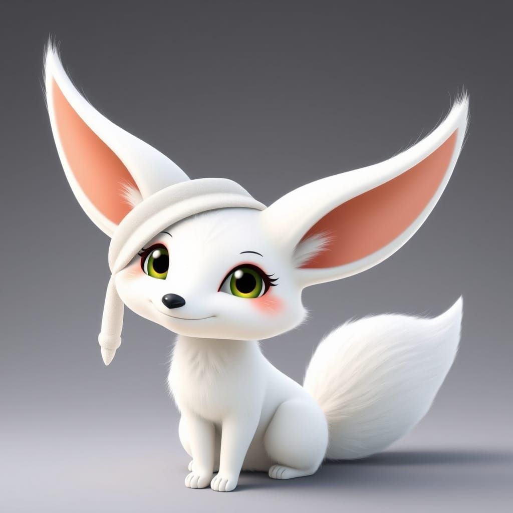 Whimsical Cartoon Fox with Oversized Ears and Hats