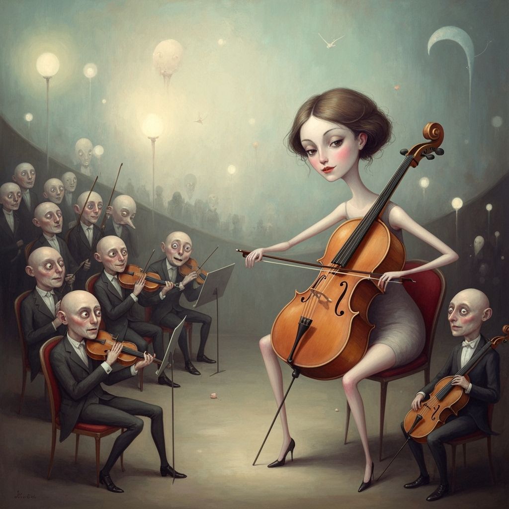 Surreal Cellist Performs for Weird Musicians in Dreamlike Co...
