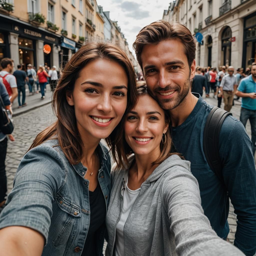 Woman Takes Selfie With Man, HDR Photo