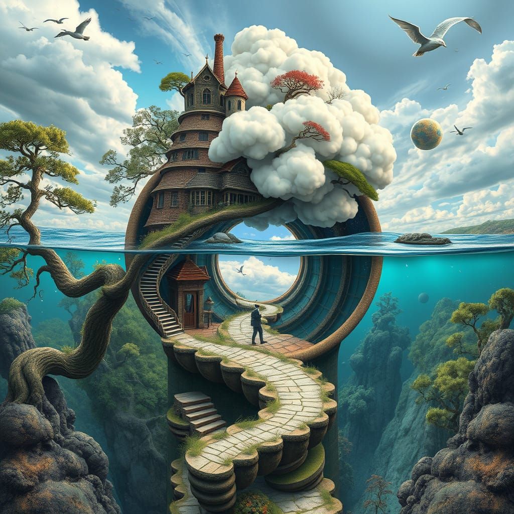 Surreal Escher Village Dreamscape Portal in Impossible Archi...