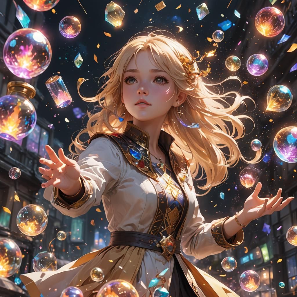 Telekinetic Girl Lifts Potions in Anime Art Style