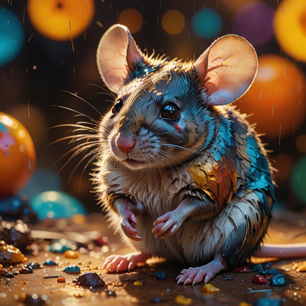 Shy Mouse in Hyperrealistic Splash Art