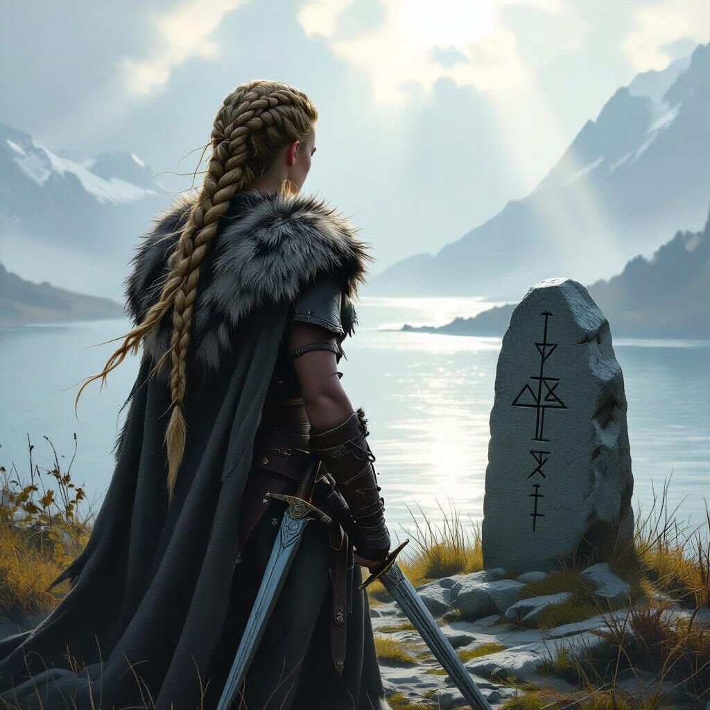 Viking Shield Maiden by Rune Stone in Archipelago