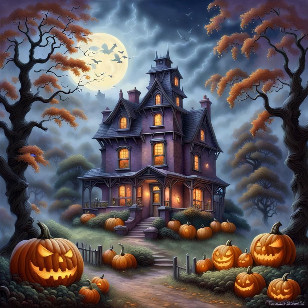 Haunted House in Cotswalds Under Full Moon