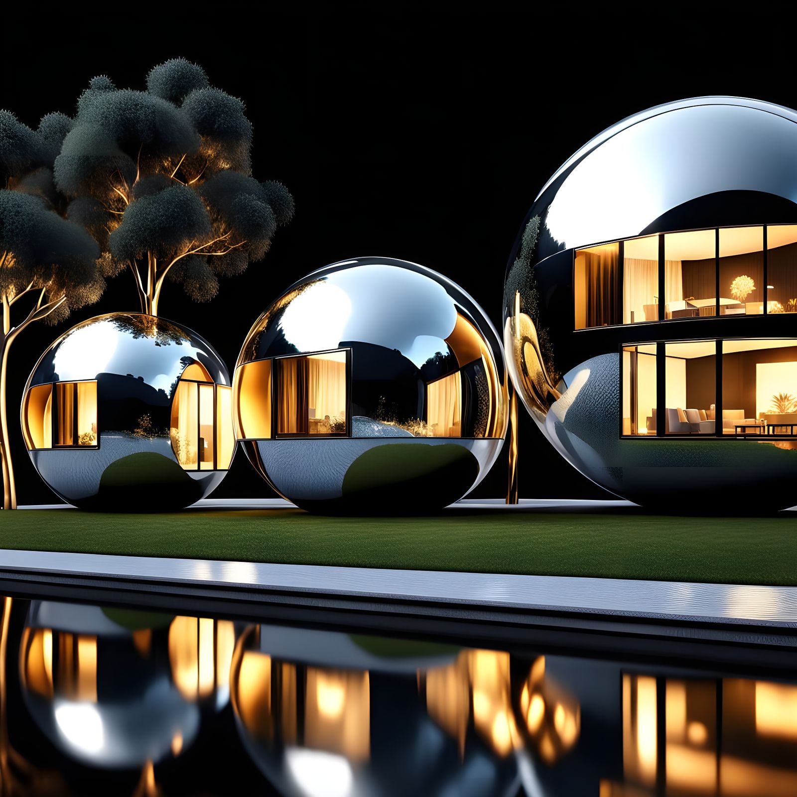 Modern Villas in Silver and Gold Spheres