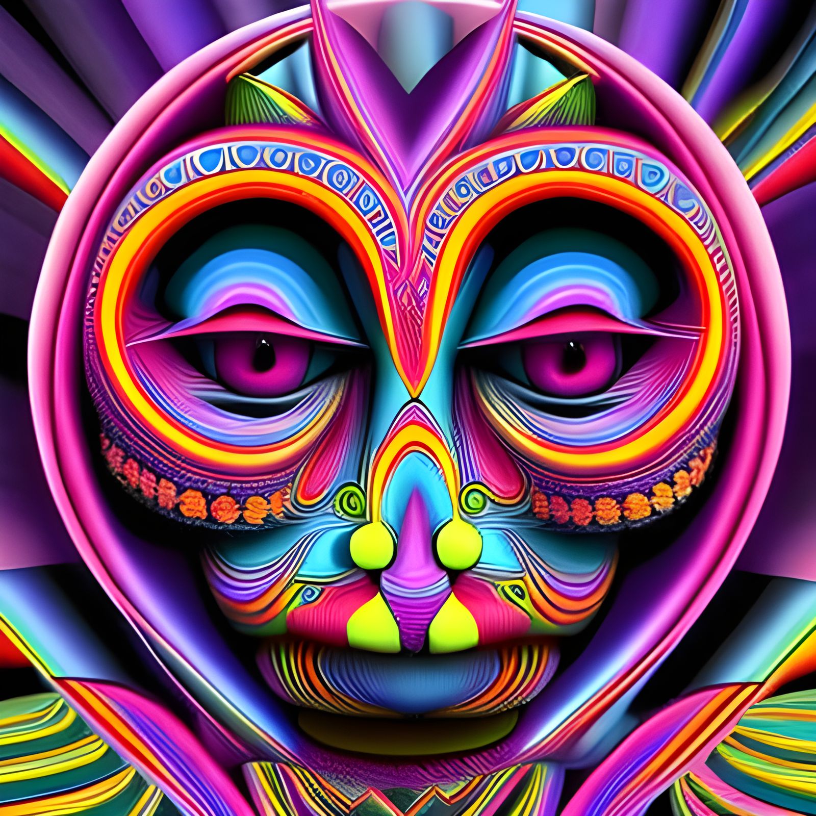 Trippy Hello Kitty Clown in Psychedelic Art Style