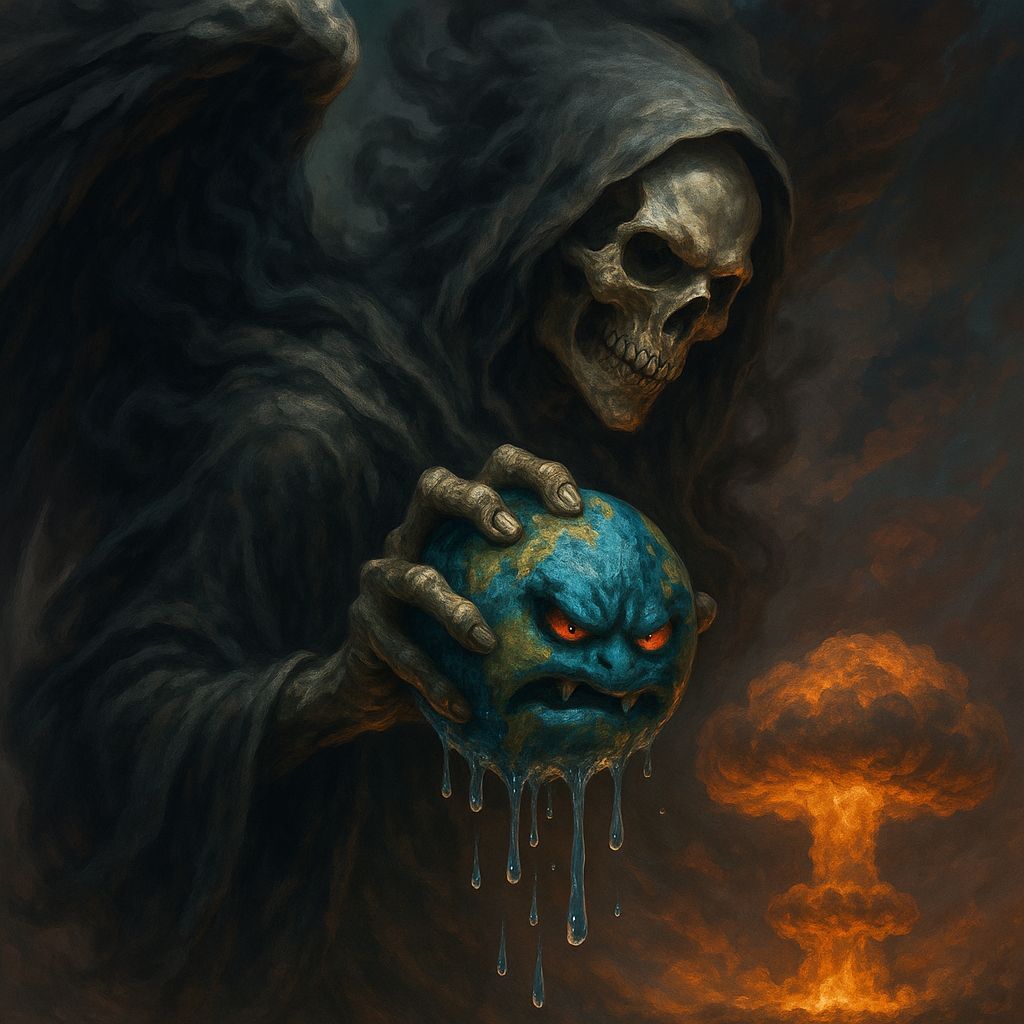 Angel of Death Squeezes Earth, Causing Destruction