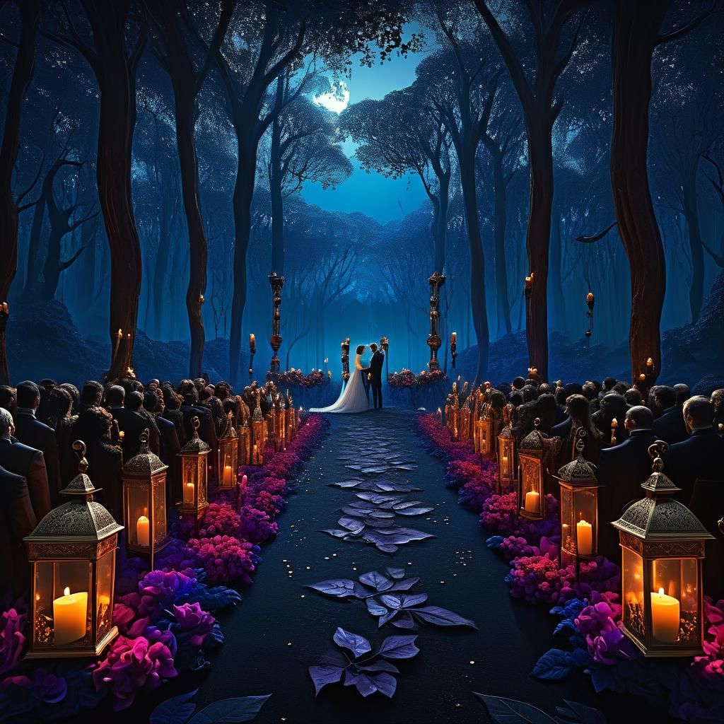 Dark Wedding Ceremony in Mystical Forest, Anime Style