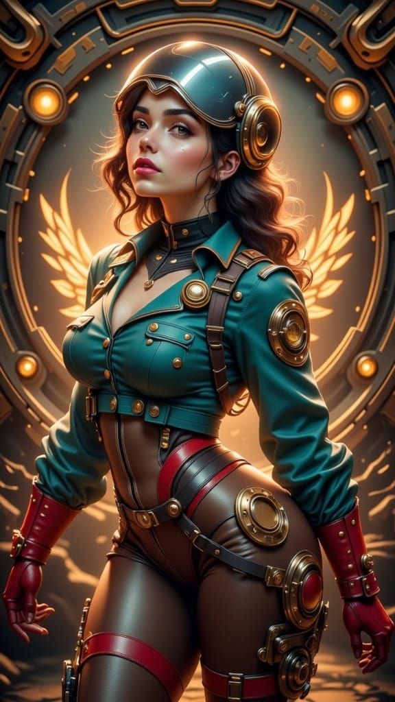 Stunning Pin-Up Lady in Retro-Futuristic Rocketeer Gear