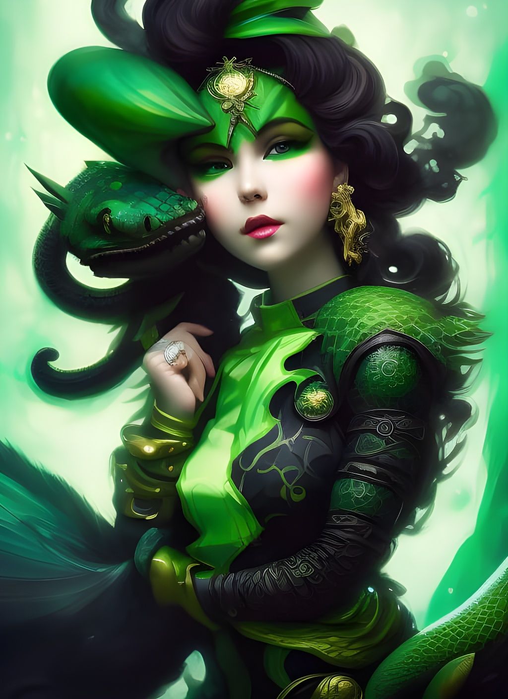 Chibi Lizard Woman in Stylized Fantasy Art