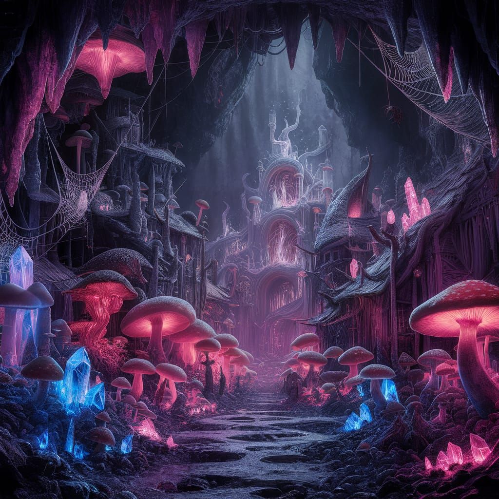 Menzoberranzan: Underground Drow City in a Purple Hue