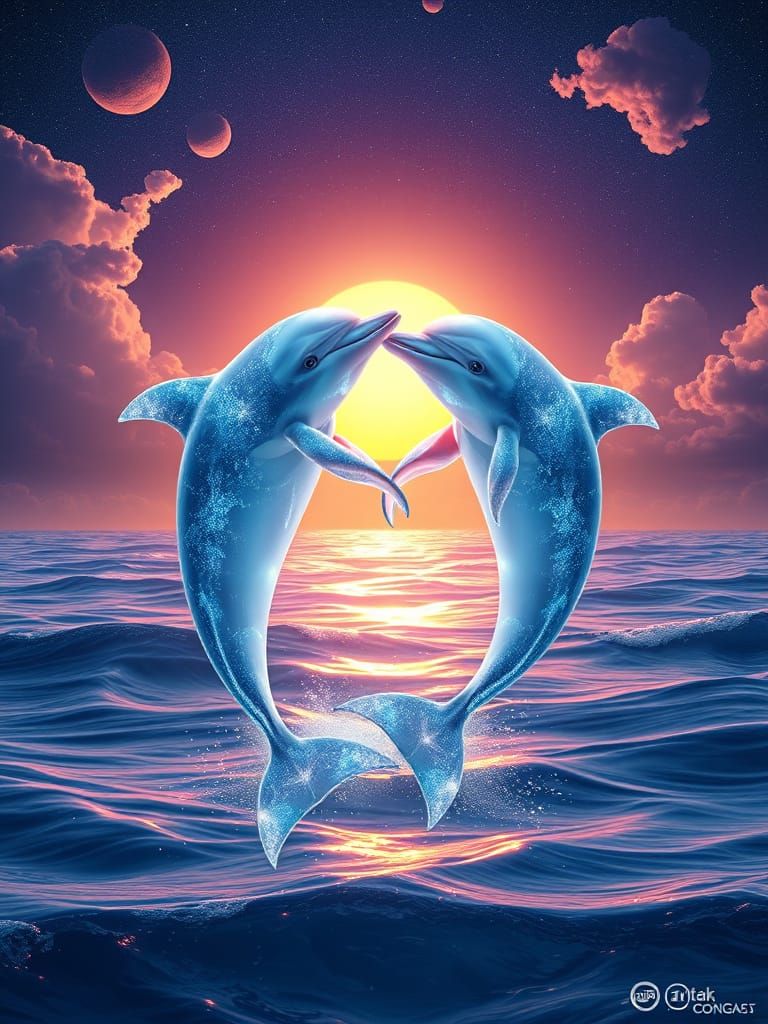 Ethereal Balenopsis Dolphins in Cosmic Dance