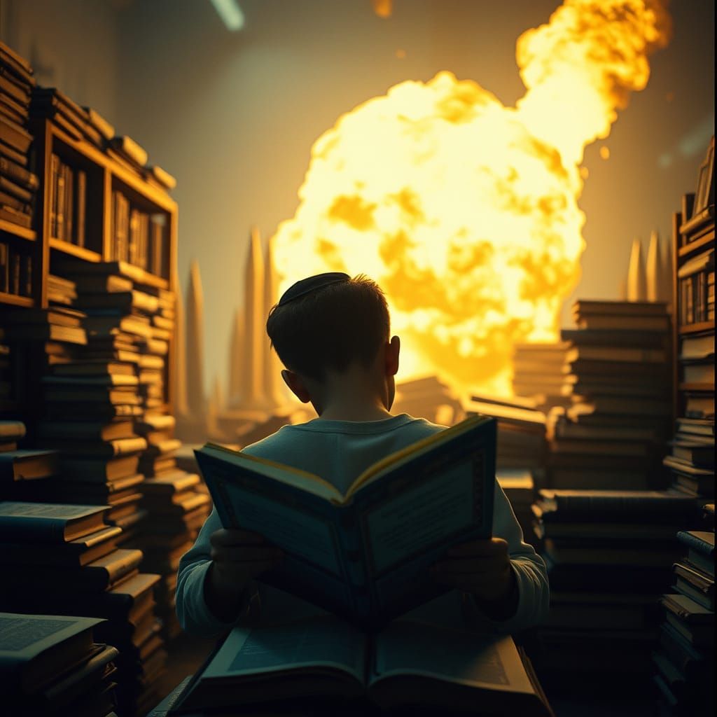 Jewish Boy Studies Torah Amidst Chaos