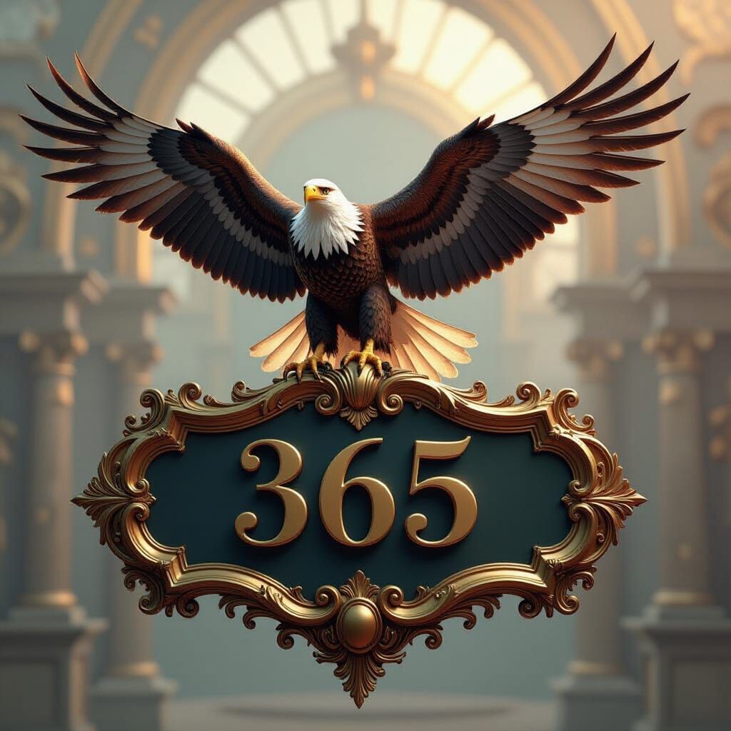 Golden Eagle on Baroque Sign in 3D Rendered Style