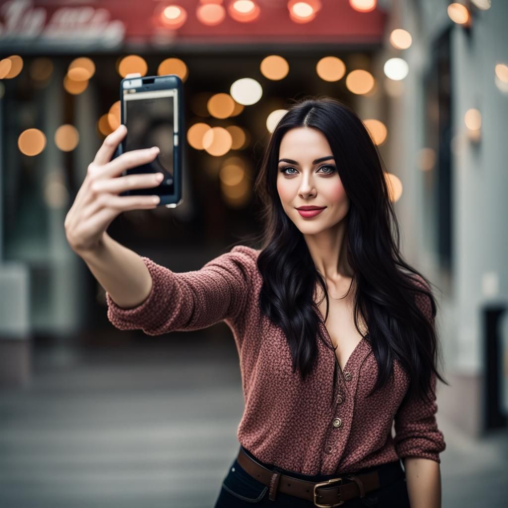 Dark-Haired Woman Taking Selfie in Professional Photography ...