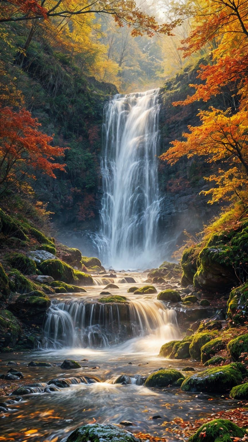 Majestic Autumn Waterfall in Fiery Colors