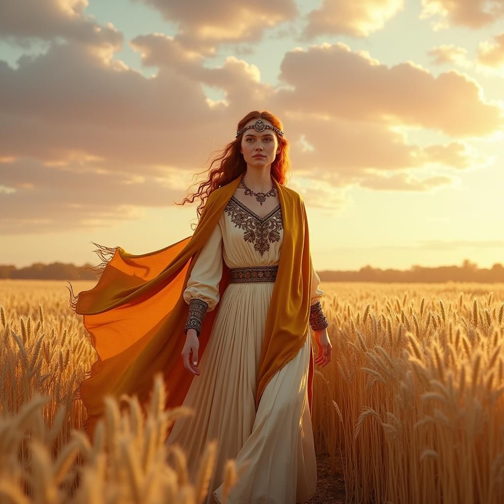 Latvian Woman in Barley Field: Fantasy Concept Art